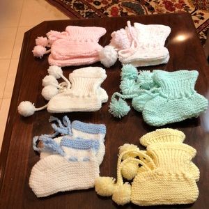 Six Pair Hand Knit Booties